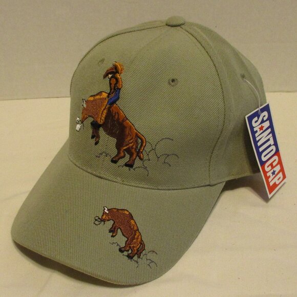 Santo Cap Rodeo Bull Cowgirl NEW Tan Brown Black Embroidered Vintage 1997 Hat - Picture 2 of 10